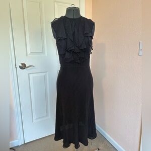 Lauren Ralph Lauren Black Silk Polka Dot Dress Size 12 Ruffle Chic